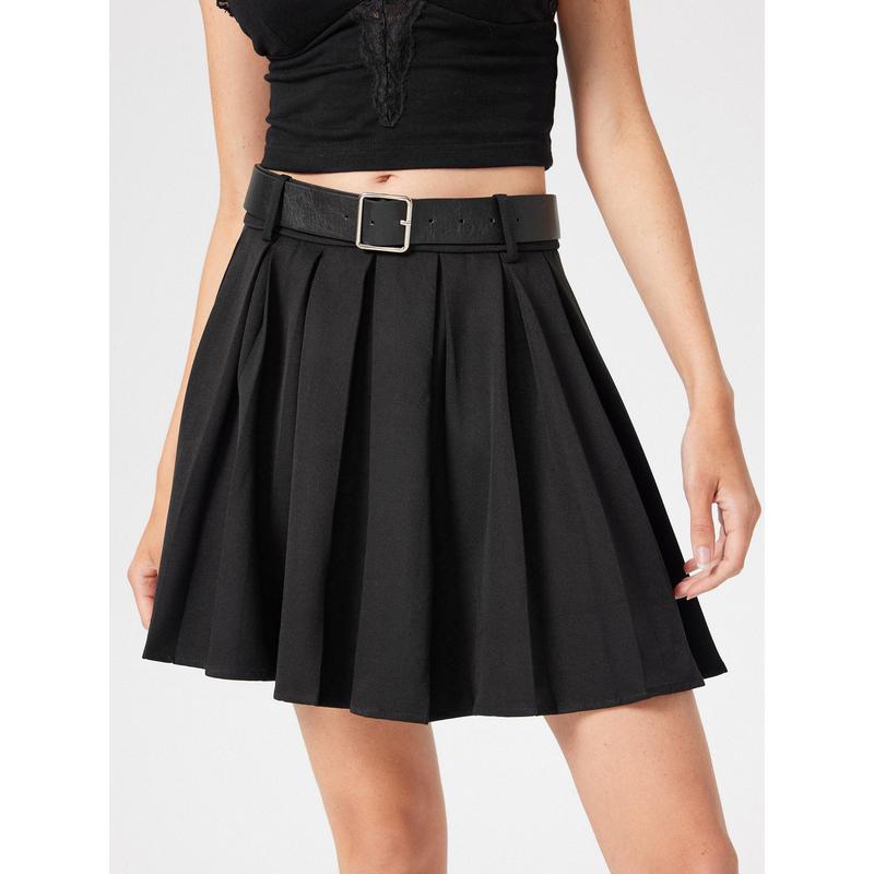 Cider [2 colors, size 2-26] Solid Pleated Mini Skirt With Belt