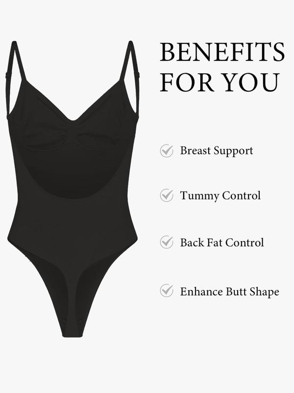 Women's Solid Adjustable Strap Backless Shapewear Bodysuit, Shapewear Bodysuit for Women, Tummy Control Thong Design Shaper, Adjustable Straps Backless Seamless Slim Shapewear