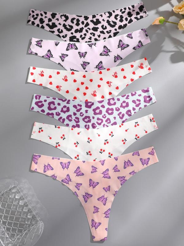 Women's All Over Fruit Print Drop Waist Thong, Soft Comfy Breathable Seamless Panty for Daily Wear, Underwear for All Seasons