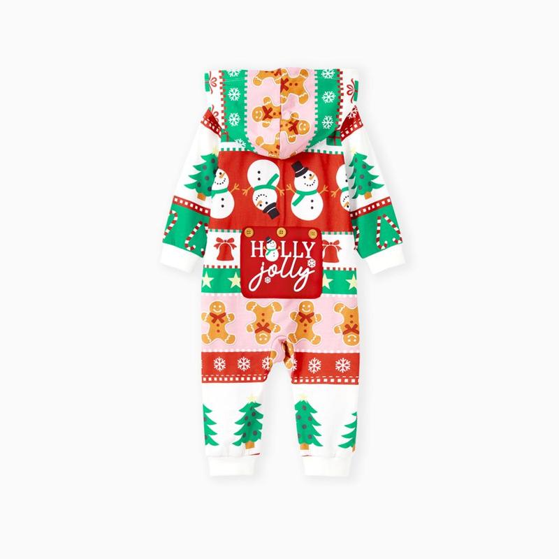 PatPat Onesies Pajamas Matching Christmas Outfits Allover Pattern Zipper Front Holly Jolly Print Back