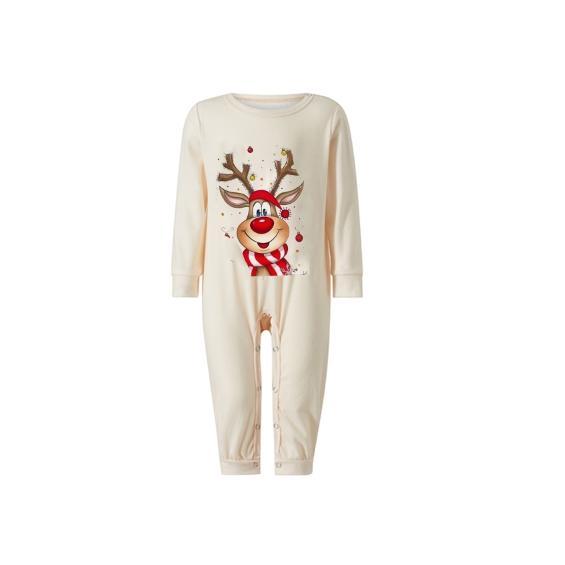 Family Matching Christmas Set Elk Print Long Sleeve Round Neck Tops Romper Striped Trousers Womenswear Comfort Clothing