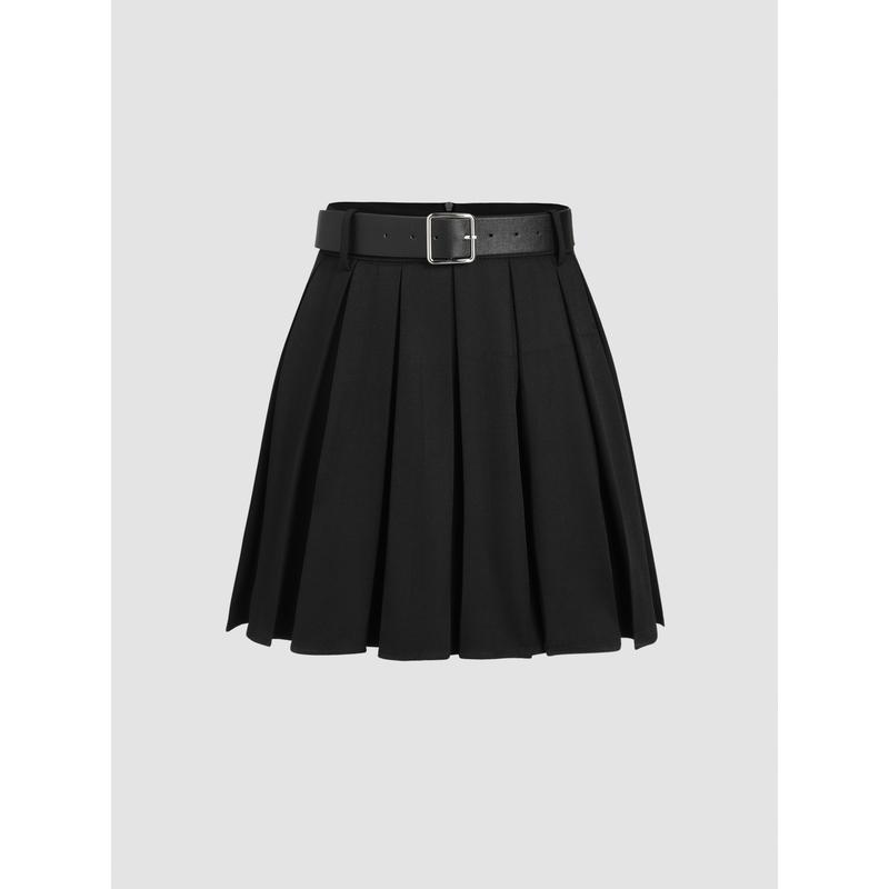 Cider [2 colors, size 2-26] Solid Pleated Mini Skirt With Belt