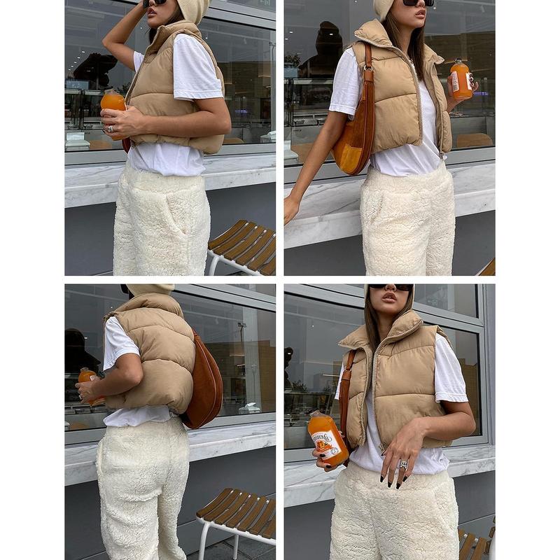 Women's Full Zip Up Warm  Vest Sleeveless Puffer Vest Lightweight Padded Gilet Fashion Womenswear Tops Comfort Basic High Neck Minimalist Winter Cropped