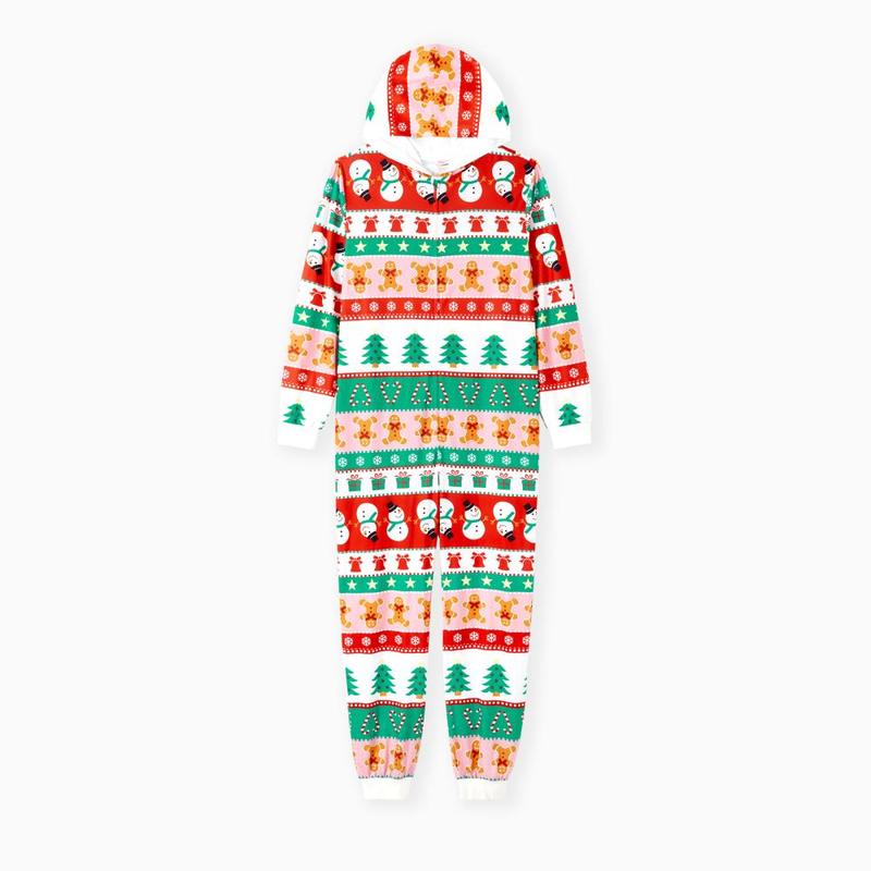 PatPat Onesies Pajamas Matching Christmas Outfits Allover Pattern Zipper Front Holly Jolly Print Back