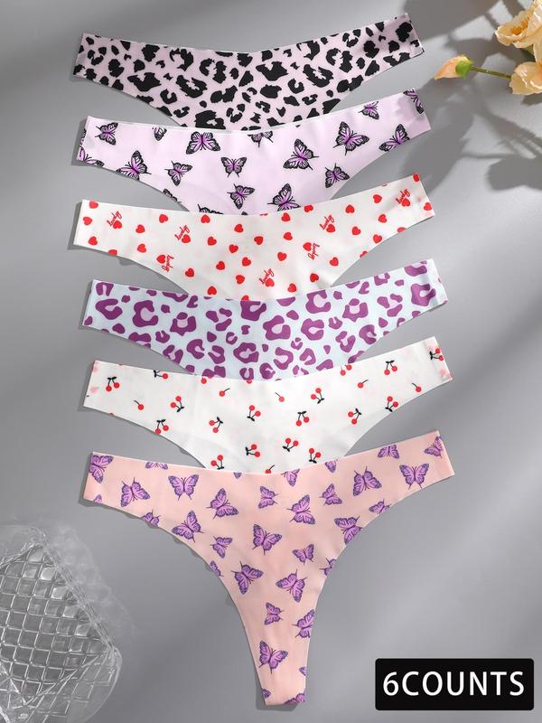 Women's All Over Fruit Print Drop Waist Thong, Soft Comfy Breathable Seamless Panty for Daily Wear, Underwear for All Seasons