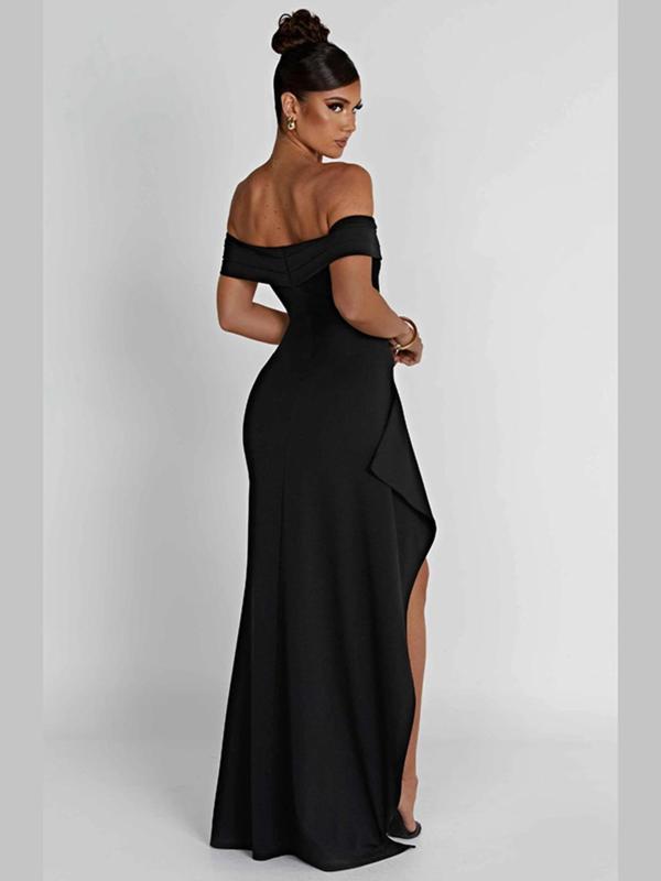 Women's Off The Shoulder Ruched Split Thigh Bodycon Dress, Elegant Backless Maxi Dress for Party Evening Formal Occasions, Ladies Fall Clothes Peppermayo Dress