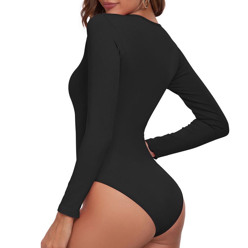 Women's Square Neck Long Sleeve Bodysuit Tops Sexy Ribbed One Piece Square Neck Long Sleeve Bodysuits Comfy Slimming Going Out Top