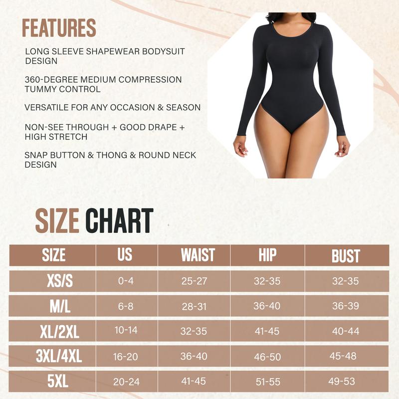 Soo slick Snatch Me Up Long-sleeved bodysuit thong , waist tummy control sculpting top Womenswear Underwear Comfort Lady Basic Long Sleeve Minimalist Crewneck Longsleeves