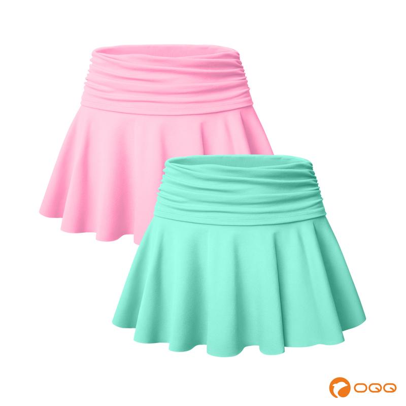 OQQ-Nine cents  Women 2 Piece Skirts 2 in 1 Versatile Stretchy Flared High Waist Pleated Cheeky Short Skirts Womenswear Bottom