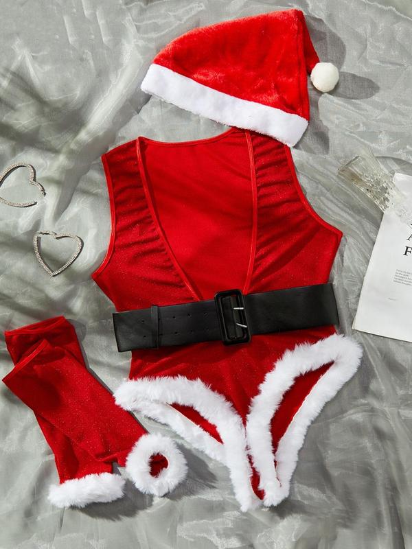 Women's Christmas Themed Lingerie Four-Piece Set, Sexy Santa Claus Costume Set, Women's Underwear Set for All Seasons