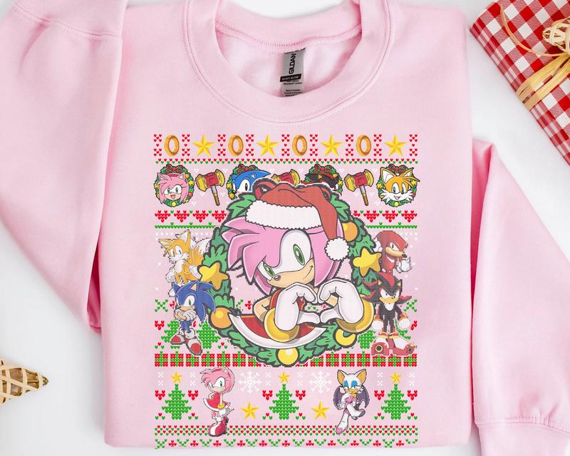 Sonic Christmas The Hedgehog Ugly Christmas Sweatshirt, Sonic Lover The Hedgehog Couple Matching T Shirt, Funny Couples Christmas Shirts, Christmas Matching Tee, Xmas Couple Shirts, Group Christmas Shirt