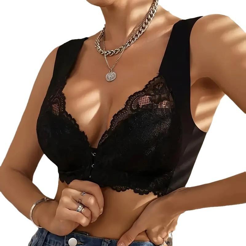 The 4-piece Elegant Floral Lace Push-up Bra - Comfortable With No Underwire Design, Medium Support, Stylish Front Opening, Wide Straps And Jacquard Patterns - Is Perfect For Adult Women's Everyday Wear, Home, Dating And Other Occasions Fabric Nylon Sexy