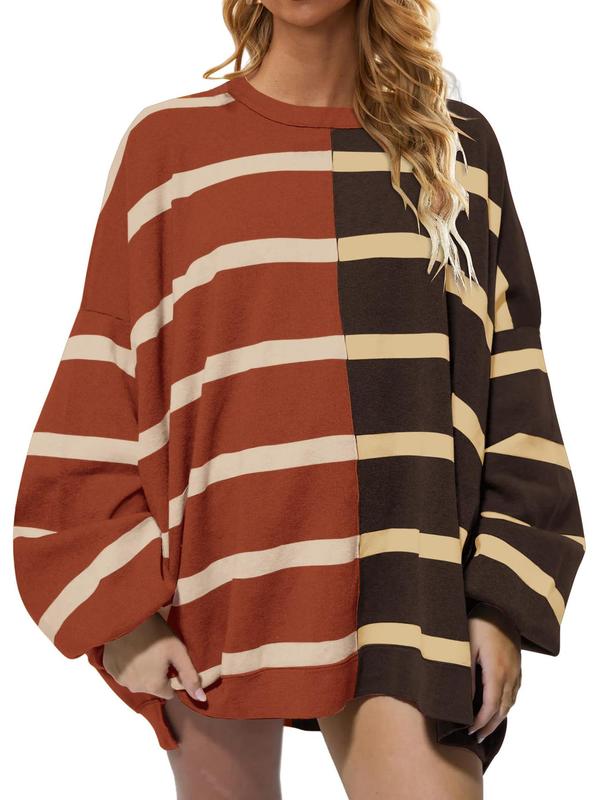 Women's Colorblock Striped Print Drop Shoulder Sweater, Casual Long Sleeve Round Neck Jumper for Spring & Fall,  Sweaters for Women, Fashion Women's Knitwear for Daily Wear