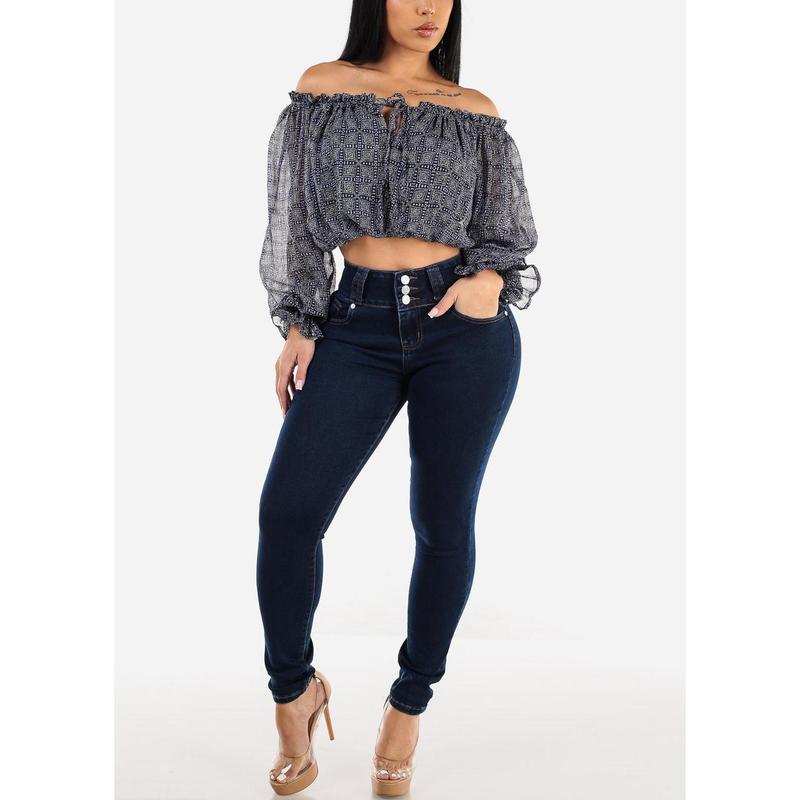 Butt Lift High Waisted Skinny Jeans Dark Blue