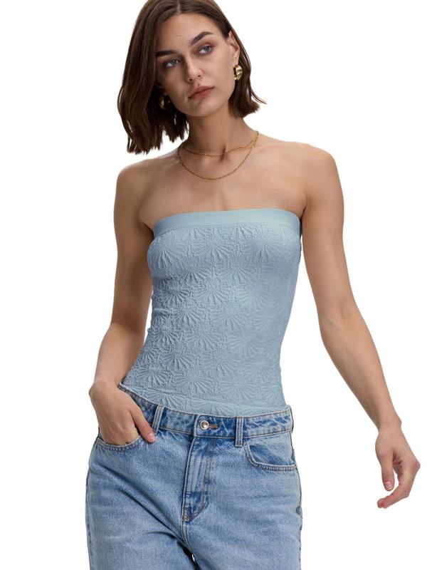 Women's Solid Jacquard Seamless Tube Top, Fashion Casual Sleeveless Strapless Top for Daily Outdoor Wear, Ladies Clothes for Summer