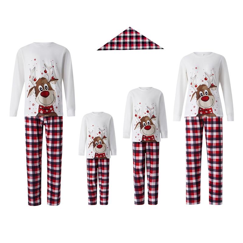 Christmas Pajamas For Family, Reindeer Pattern Tops+Long Elastic Pants for Dad Mom Kids Long Sleeve Womenswear