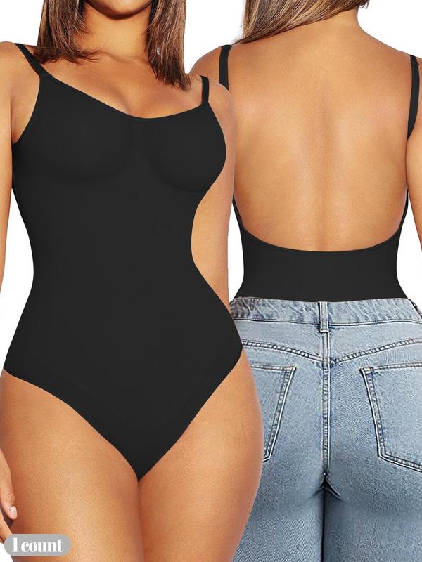 Women's Solid Adjustable Strap Backless Shapewear Bodysuit, Shapewear Bodysuit for Women, Tummy Control Thong Design Shaper, Adjustable Straps Backless Seamless Slim Shapewear