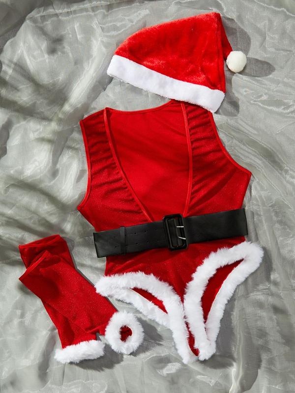 Women's Christmas Themed Lingerie Four-Piece Set, Sexy Santa Claus Costume Set, Women's Underwear Set for All Seasons