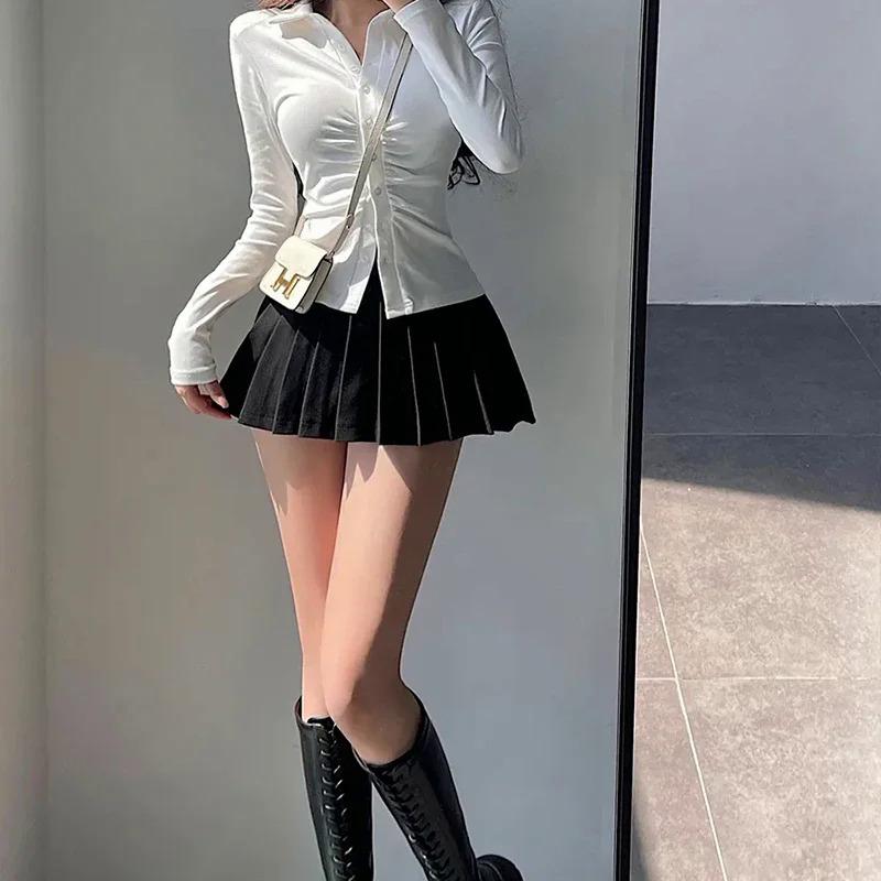 Pleated Skirt with Shorts Women Sexy High Waist Irregular White Black A-line Gyaru Tennis extreme Mini Skirt School 2024