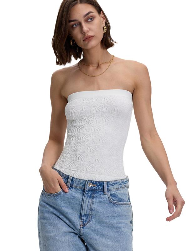 Women's Solid Jacquard Seamless Tube Top, Fashion Casual Sleeveless Strapless Top for Daily Outdoor Wear, Ladies Clothes for Summer