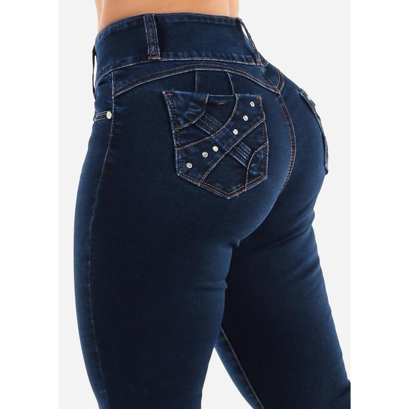 Butt Lift High Waisted Skinny Jeans Dark Blue