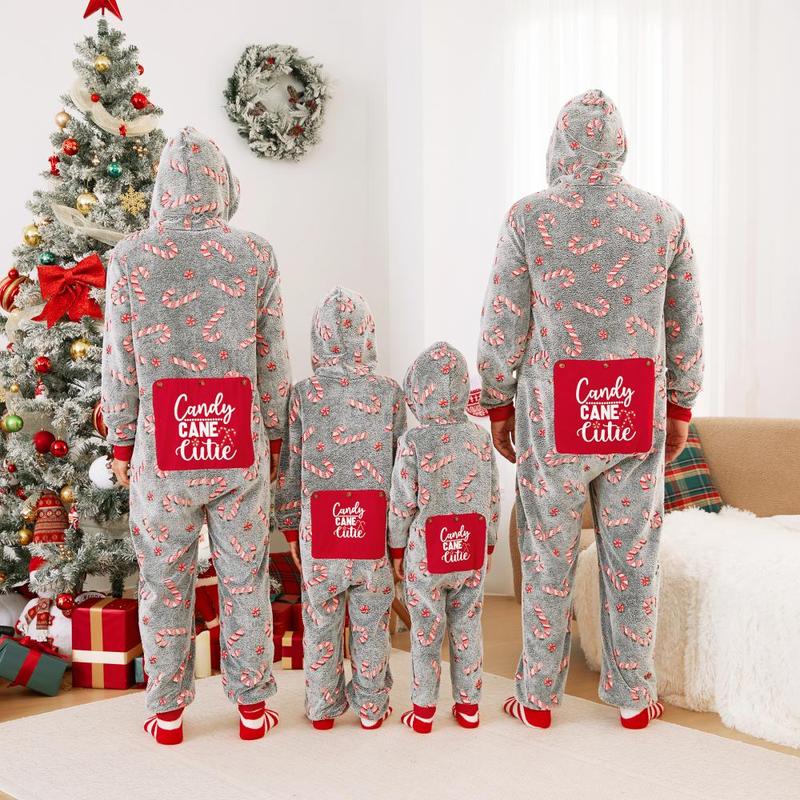 PatPat Onesies Christmas Pajamas Family Matching Outfits Candy Cane Pattern Holiday Loungewear Sleepwear (Glow in the Dark)