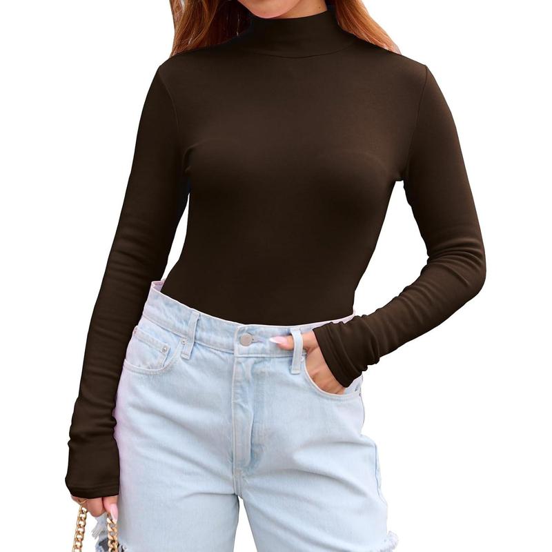 Women's Long Sleeve Mock Turtleneck Shirts 2025 Fleece Lined Base Layer Slim Fit Thermal Underwear Tops