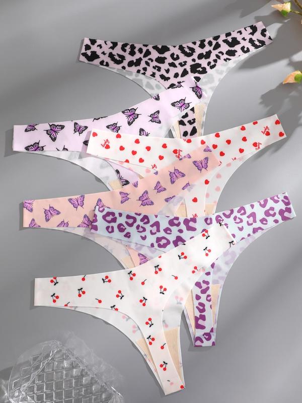 Women's All Over Fruit Print Drop Waist Thong, Soft Comfy Breathable Seamless Panty for Daily Wear, Underwear for All Seasons