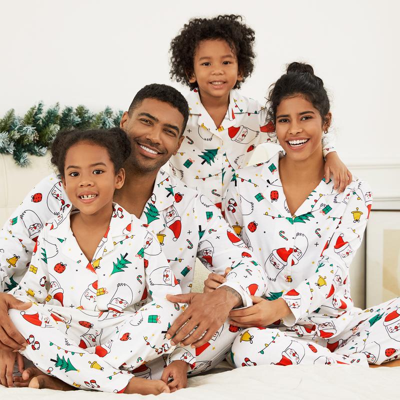 PatPat Christmas Family Matching Colorful Festival Theme Print Long Sleeve Pajamas Sets