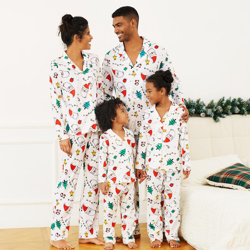 PatPat Christmas Family Matching Colorful Festival Theme Print Long Sleeve Pajamas Sets