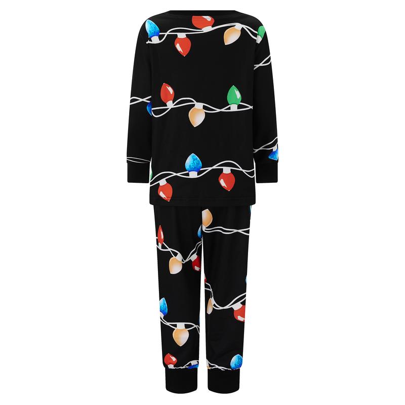 Family Matching Christmas Pajamas Set String Light Print Long Sleeve Tops Elastic Waist Long Pants