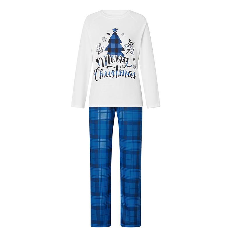 Family Matching Christmas Pajamas, Christmas Tree&Letter Print Long-Sleeved Tops + Plaid Trousers Sleepwear Outfits