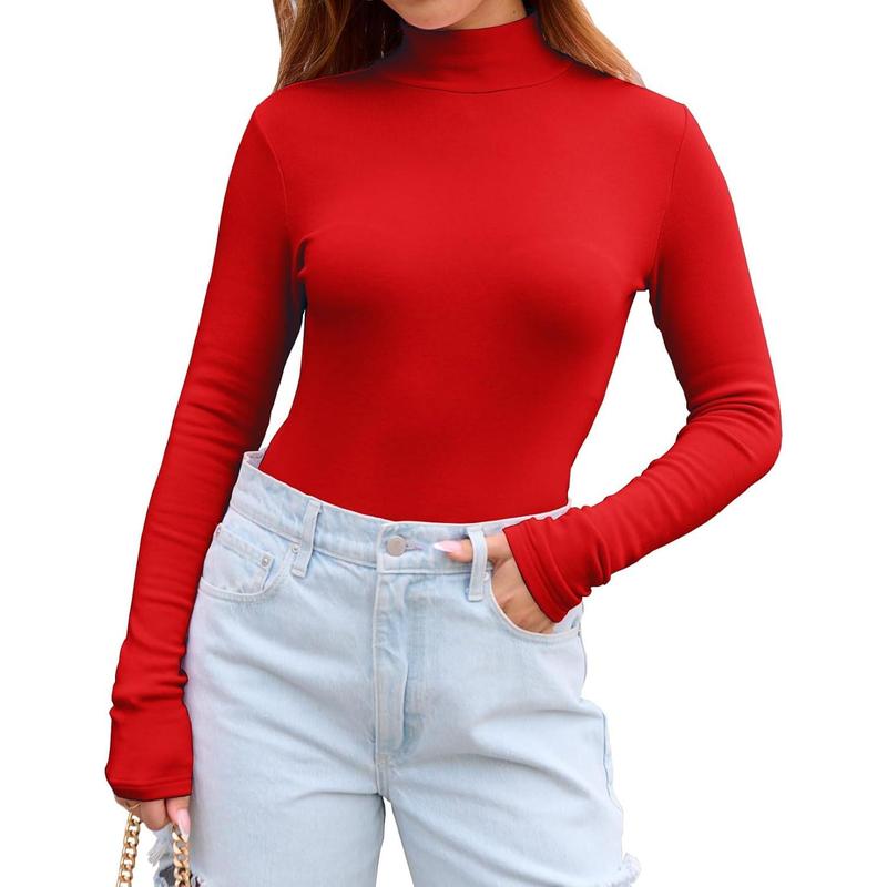 Women's Long Sleeve Mock Turtleneck Shirts 2025 Fleece Lined Base Layer Slim Fit Thermal Underwear Tops