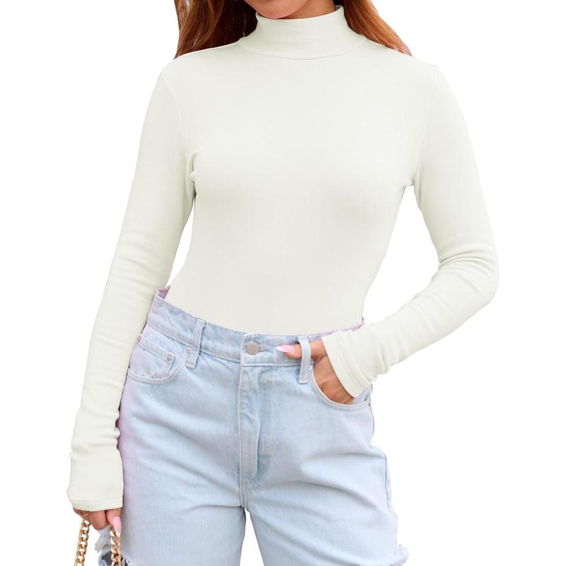 Women's Long Sleeve Mock Turtleneck Shirts 2025 Fleece Lined Base Layer Slim Fit Thermal Underwear Tops