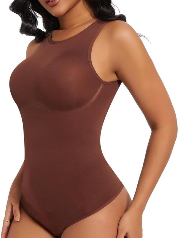 Women's Round Neck Seamless Jumpsuit, Casual Tummy Control Crew Neck One-piece Bodysuit, Shapewear Underwear, Summer Wear 2024, Plz Purchase A Size Up