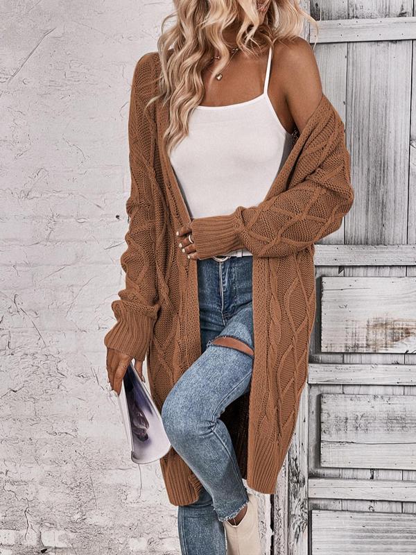 Women's Comfortable Plain Comfort Chunky Cable Open Front Long Cardigan, Basic Minimalist Womenswear, Casual Drop Shoulder Long Sleeve Cardigan, Women Knitwear for Fall & Winter, Cardigans for Women, Fall Clothing Women