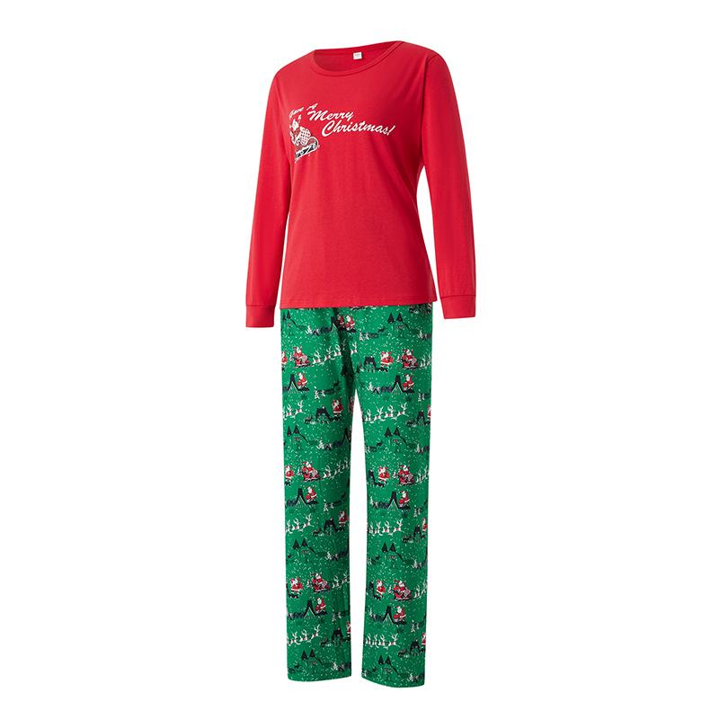 Red Green Family Matching Christmas Pajamas, Santa Claus Letter Print Long Sleeve Round Neck T-Shirt + Elk Print Pants, Dog Costume