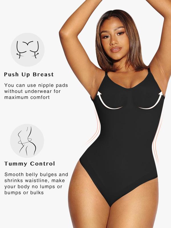 Women's Solid Adjustable Strap Backless Shapewear Bodysuit, Shapewear Bodysuit for Women, Tummy Control Thong Design Shaper, Adjustable Straps Backless Seamless Slim Shapewear