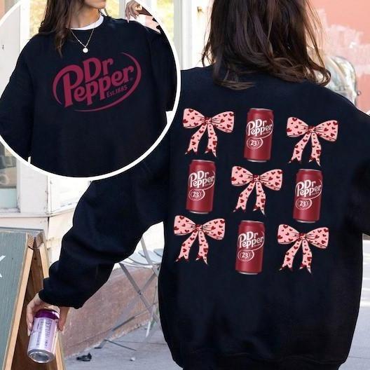 Dr Pepper Coquette Bow Pink Sweatshirt T-Shirt Hoodie, Retro Soda Dr Pepper Gifts for Her,  All Sizes Colors for Men and Women, Gift for Women, Gift for Man, Full Size, Full Collor