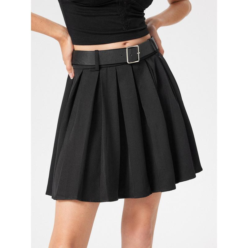 Cider [2 colors, size 2-26] Solid Pleated Mini Skirt With Belt