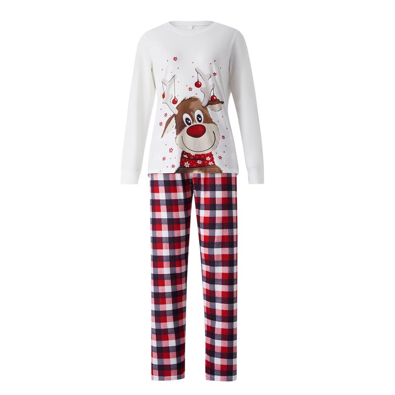 Christmas Pajamas For Family, Reindeer Pattern Tops+Long Elastic Pants for Dad Mom Kids Long Sleeve Womenswear