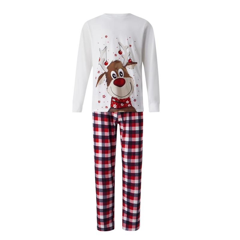 Christmas Pajamas For Family, Reindeer Pattern Tops+Long Elastic Pants for Dad Mom Kids Long Sleeve Womenswear