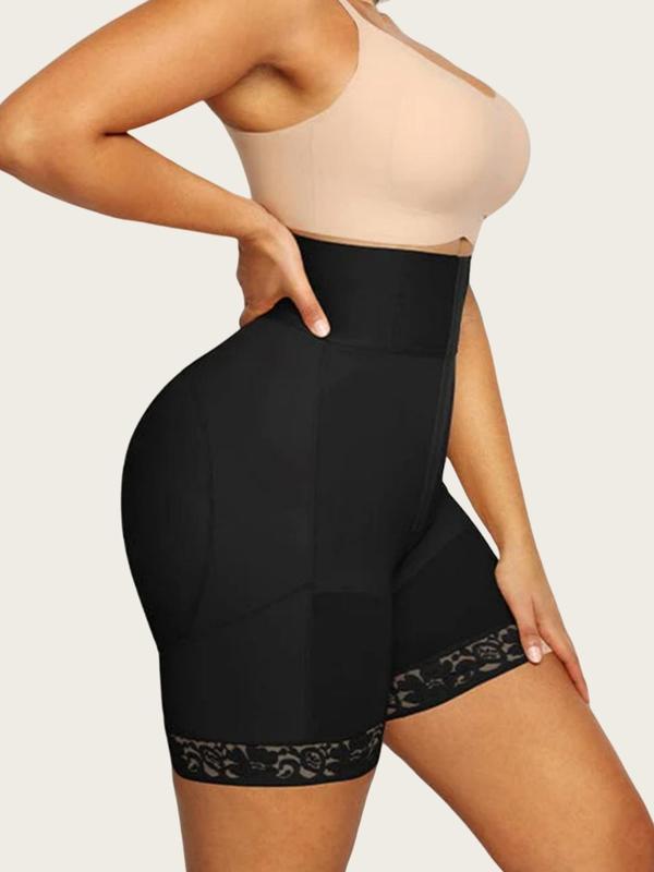 Women's Contrast Lace High Waist Shapewear Bottom, Hook & Eye Closure Tummy Control Butt Lifter Shapewear Bottoms, High Elasticity Comfortable Shapewear for Daily Wear