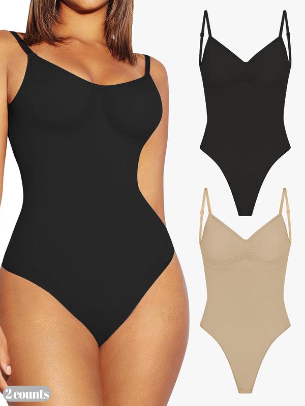 Women's Solid Adjustable Strap Backless Shapewear Bodysuit, Shapewear Bodysuit for Women, Tummy Control Thong Design Shaper, Adjustable Straps Backless Seamless Slim Shapewear