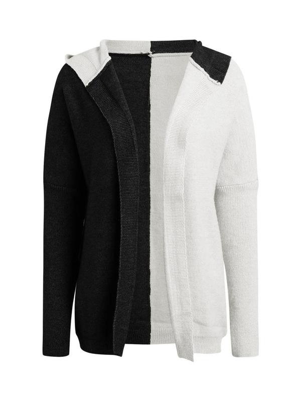 Women's Colorblock Batwing Sleeve Hooded Cardigan, Casual Long Sleeve Open Front Knitwear for Fall & Winter, Cardigan for Women, Fashion Ladies' Knit Clothing for Daily Wear