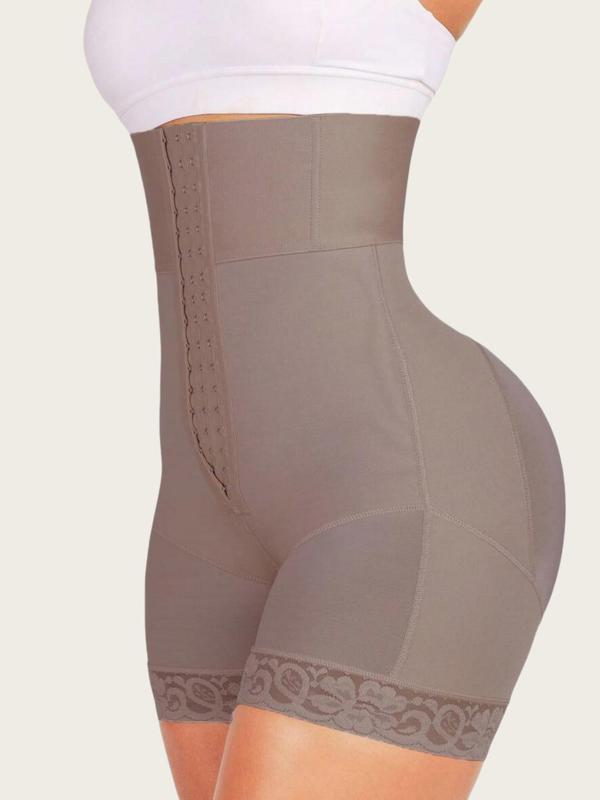 Women's Contrast Lace High Waist Shapewear Bottom, Hook & Eye Closure Tummy Control Butt Lifter Shapewear Bottoms, High Elasticity Comfortable Shapewear for Daily Wear