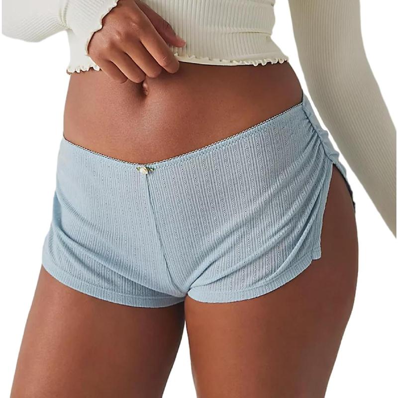 Sexy Micro Shorts for Women Low Waist Side Slit  Shorts Slim Booty Shorts Lounge Pj Bottom Cute Sleepwear.Skin Friendly Soft