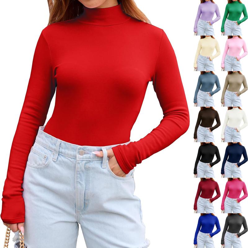 Women's Long Sleeve Mock Turtleneck Shirts 2025 Fleece Lined Base Layer Slim Fit Thermal Underwear Tops