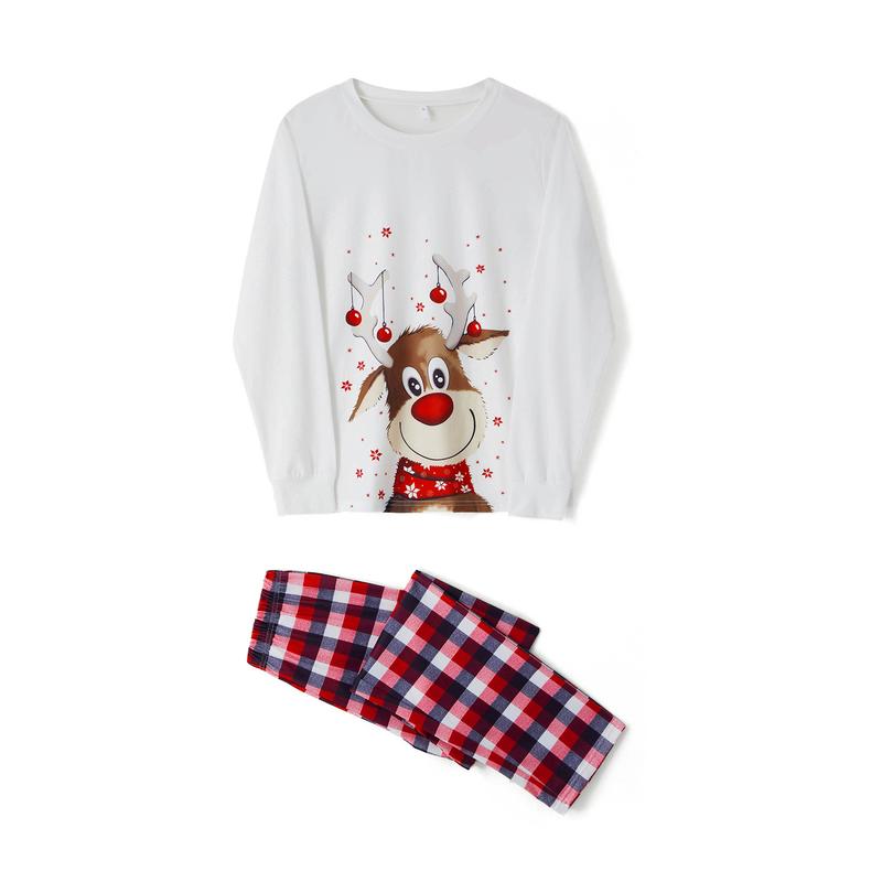 Christmas Pajamas For Family, Reindeer Pattern Tops+Long Elastic Pants for Dad Mom Kids Long Sleeve Womenswear