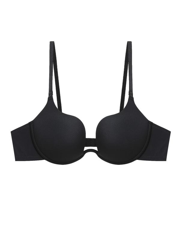 Women's Solid Adjustable Strap Push Up Bra, Soft Comfortable Breathable Bra for Daily Wear, Lingerie for All Seasons